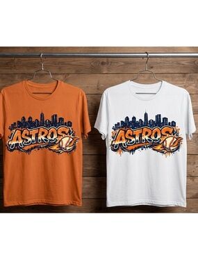 Gildan Astros Graphic Tee - Orange & White with Navy Art